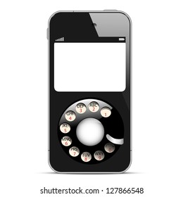Creative Mobile phone with retro disc dials. Concept vector illustration