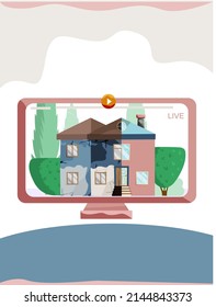 Creative mobile real estate sale web concept. Sale of reconstructed houses advertising announcement banner. Home renovation, building maintenance service, sale of used homes on secondary market