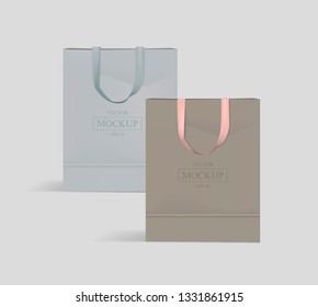 Creative mockup. Shopping bag. Mock-up of blank package, mockup of blue and brown paper shopping bag with handles. Vector illustration.