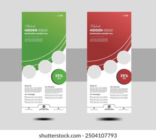 Creative and modarn nroll up banner design for travel agent.