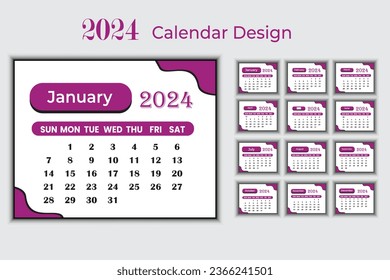 Creative modern 2024 new year calendar design
