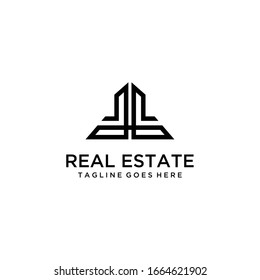 Construcción creativa moderna y abstracta para el diseño de la propiedad inmobiliaria y el logo de la construcción