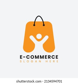 Creative Modern Abstract ECommerce Logo Design, Colorful Gradient Online Shopping Bag Logo Design Template