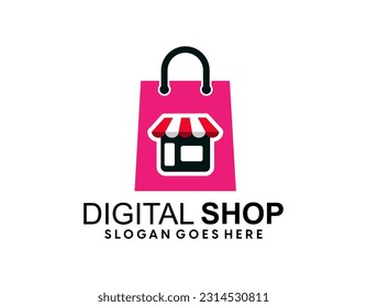 Diseño del logotipo de eCommerce abstracto creativo y moderno, diseño del logotipo de la bolsa de compras en línea de gradiente colorido
