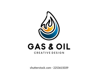 Diseño creativo moderno y abstracto del logo de gas y fuego en concepto de goteo