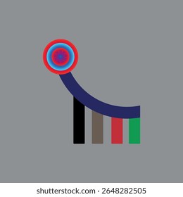 A creative and modern abstract logo design representing business growth, technology, and analytics. The design features a rising curved blue bar connected to a radiant circular hub, symbolizing.