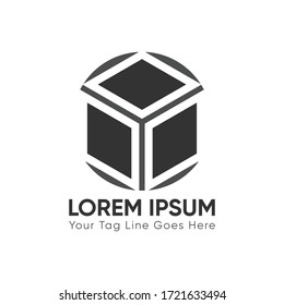 Plantilla de diseño con el logotipo de icono de cubo de caja mínima creativa moderna