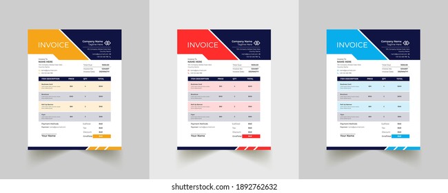 Creative Modern Abstract Professional Invoice template with 3 color