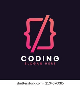 Creative modern abstract programming coding logo design, colorful gradient coding logo design template