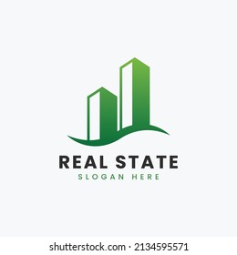 Creative modern abstract real estate logo design, colorful gradient building property real estate bag logo design template