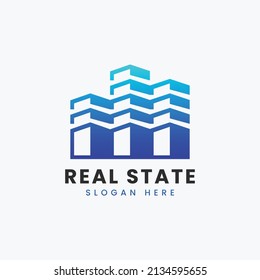 Creative modern abstract real estate logo design, colorful gradient building property real estate bag logo design template