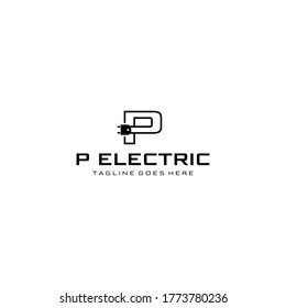 Kreatives, modernes abstraktes Schild P mit Logo-Design für elektrische Steckdosen