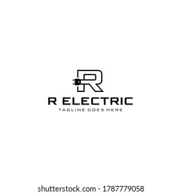 Creative modern abstract sign R with electric plugs logo design