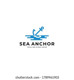 Creative modern anchor on sea water logo design