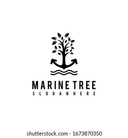 Creative modern anchor with tree sign logo design template.