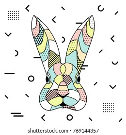 Creative modern animal illustration with geometric print. T-Shirt Design & Printing, clothes, bags, posters, invitations, cards, leaflets etc. Vector illustration hand drawn. Rabbit
