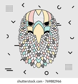 Creative modern animal illustration with geometric print. T-Shirt Design & Printing, clothes, bags, posters, invitations, cards, leaflets etc. Vector illustration hand drawn. Eagle