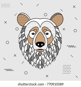 Creative modern animal illustration with geometric print. Vector illustration hand drawn. Bear