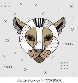 Creative modern animal illustration with geometric print. Vector illustration hand drawn. Lion mountain