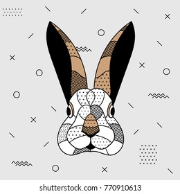 Creative modern animal illustration with geometric print. Vector illustration hand drawn. Rabbit
