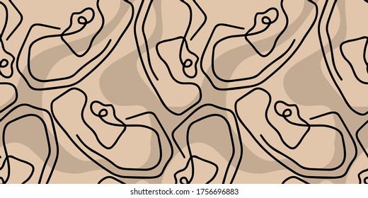 Creative modern art fashion patternt with continuous line, drawing of ears on pastel background. Design patternt for poster, card, wrapping paper, wallpaper.