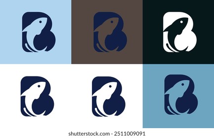 Creative Modern B Icon Fish Logo with colorful Icon Vector Design Illustration