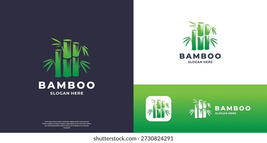 Plantilla de logotipo de bambú moderno creativo. Diseño de Vector de árboles de bambú verde.