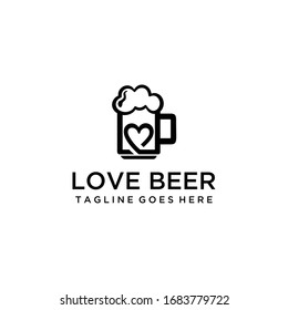 Creative modern beer glass with heart sign logo design template