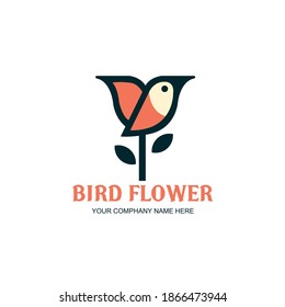 creative modern bird with flower combination logo