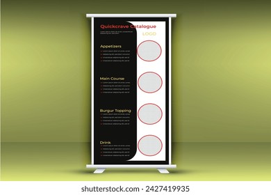 Creative modern black and white restaurant menu book roll up banner template 