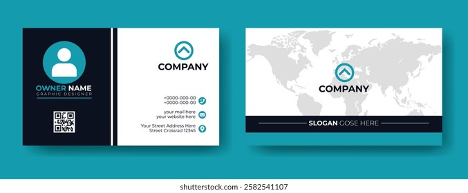 Creative modern blue details black business card template design, Corporate clean visiting card layout