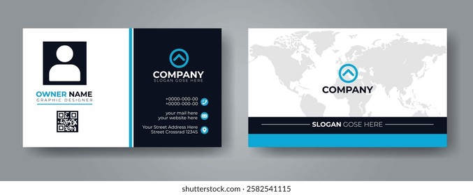 Creative modern blue details black business card template design, Corporate clean visiting card layout