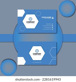 Creative modern blue hexagon shape business card design. Corporate horizontal visiting card layout design - Powered by Shutterstock - Get 15% off with code: PIKWIZARD15