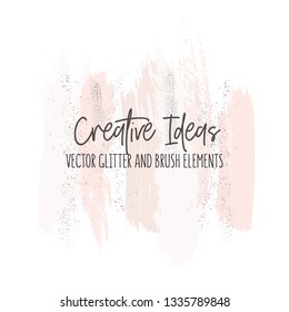 Creative modern brush strokes in pinky gold colors. Vector freehand elements with glitter foil for packaging, greeting card, wedding design. Abstract creative pastel shapes