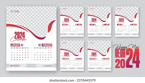 Creative modern business 2024 wall calendar design with 12-month 