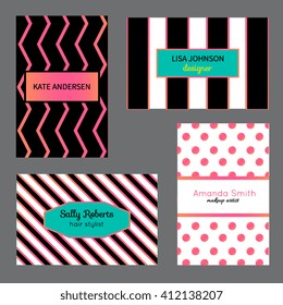 Creative modern business card, invitation templates with hand drawn textures. Abstract design with simple elements. For stylist, makeup artist, photographer. Stylish fashionable elegant templates.