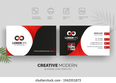 Creative modern business card template with red and black details