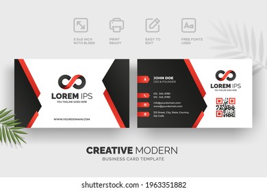 Creative modern business card template with red and black details