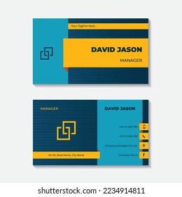 Creative Modern business card template Blue and Yellow colors. Flat design, modern minimalist design with abstract logo
