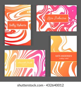 Creative modern business cards, invitations set with abstract marble texture. Vector design concept. For stylist, makeup artist, photographer. Stylish elegant business cards template. Vector.
