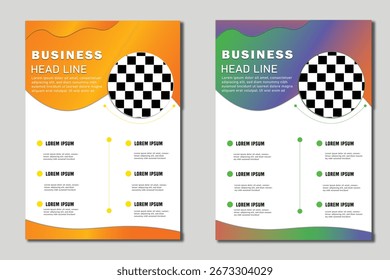 Plantilla moderna creativa del volante del negocio con el fondo colorido del gradiente, las Formas abstractas, y la disposición editable del texto. Perfecto para folleto corporativo, perfil de la empresa, marketing, publicidad o anual