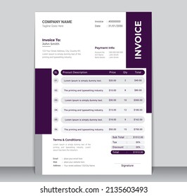 Creative Modern Business Invoice Design Template with multiple layouts and Clean Concept Simple Mock up