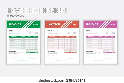 Diseño creativo y moderno de facturas de negocios con colores.