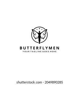 Creative modern Butterfly men logo design template silhouette vector illustration.