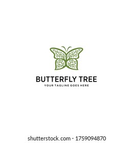Creative modern Butterfly with tree logo template. Vector illustration.