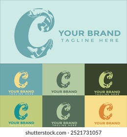 Creativo Moderno c Letra Fish Logo con colorido Icon Vector
