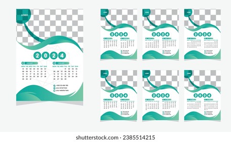 plantilla de diseño de calendario moderno creativo para el próximo año 2024, diseño de calendario de pared con elementos gráficos modernos.