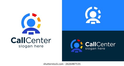 Creative modern call center logo template. Simple user with call telephone symbol, Customer service logo design vector illustration.