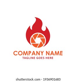 Creative modern camera photography with fire logo icon vector template