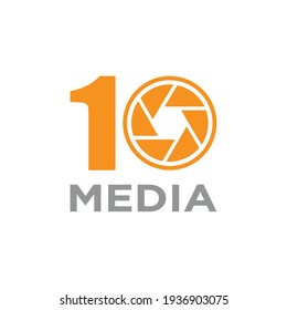 Creative modern camera photography with number 100 sign logo icon vector template